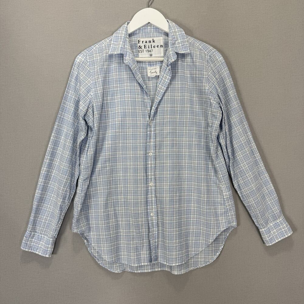 Frank & Eileen Frank Shirt Womens M Blue Plaid Cotton Relaxed Button Front Top‎